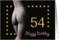 54th Birthday Sexy Girl with Golden Stars Pink Corset and Stockings card
