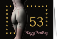 53rd Birthday Sexy Girl with Golden Stars Pink Corset and Stockings card