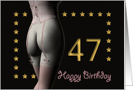 47th Birthday Sexy Girl with Golden Stars Pink Corset and Stockings card