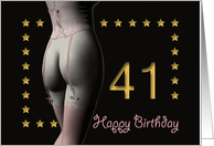 41st Birthday Sexy Girl with Golden Stars Pink Corset and Stockings card