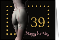 39th Birthday Sexy Girl with Golden Stars Pink Corset and Stockings card