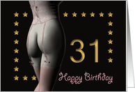 31st Birthday Sexy Girl with Golden Stars Pink Corset and Stockings card