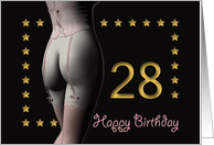 28th Birthday Sexy Girl with Golden Stars Pink Corset and Stockings card