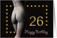 26th Birthday Sexy Girl with Golden Stars Pink Corset and Stockings card