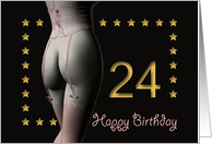 24th Birthday Sexy Girl with Golden Stars Pink Corset and Stockings card