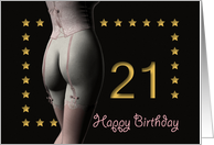 21st Birthday Sexy Girl with Golden Stars Pink Corset and Stockings card