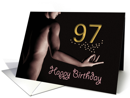 97th Sexy Boy Birthday Golden Stars Black and White card (1204326)