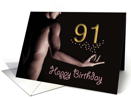 91st Sexy Boy Birthday Golden Stars Black and White card (1204338)