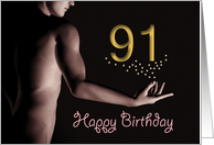 91st Sexy Boy Birthday Golden Stars Black and White card