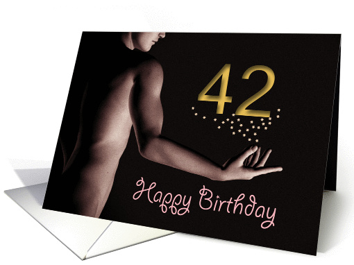 42nd Sexy Boy Birthday Golden Stars Black and White card (1205316)