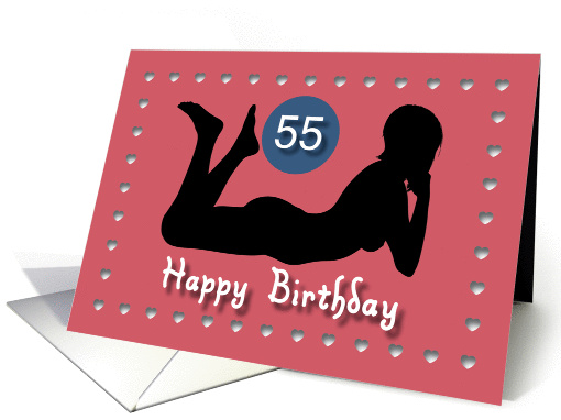 55th Sexy Girl Birthday Silhouette Black Blue Red Hearts card