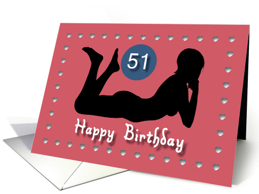 51st Sexy Girl Birthday Silhouette Black Blue Red Hearts card
