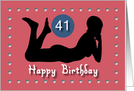 41st Sexy Girl Birthday Silhouette Black Blue Red Hearts card