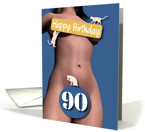 90th Sexy Girl Birthday Blue and Pink Cats card (1207562)