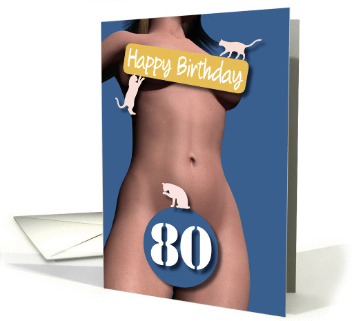 80th Sexy Girl Birthday Blue and Pink Cats card (1207568)