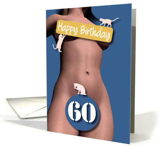 60th Sexy Girl Birthday Blue and Pink Cats card (1207576)