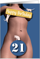 21st Sexy Girl Birthday Blue and Pink Cats card