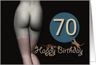70th Birthday Sexy Girl with Stockings and playing Cats card
