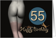 55th Birthday Sexy Girl with Stockings and playing Cats card