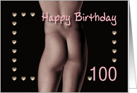 100th Sexy Boy Buttock Hearts Birthday Black and White card