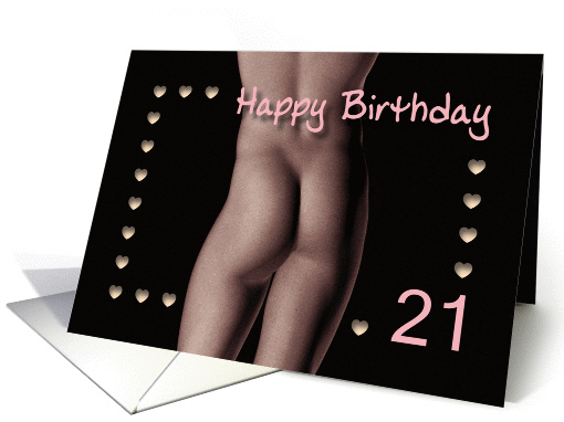 21st Sexy Boy Buttock Hearts Birthday Black and White card (1209626)