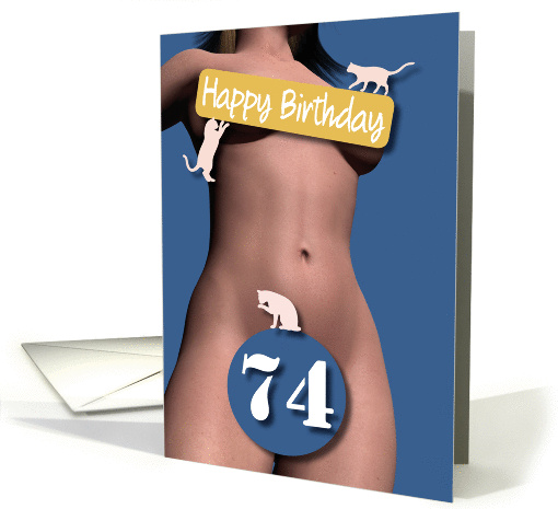 74th Sexy Girl Birthday Blue and Pink Cats card (1212010)
