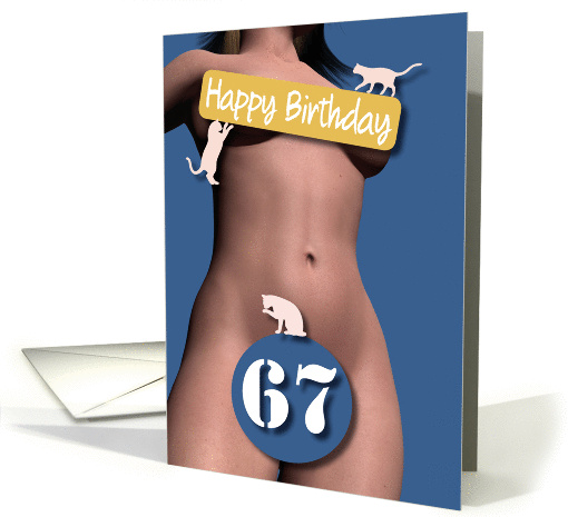 67th Sexy Girl Birthday Blue and Pink Cats card (1212038)
