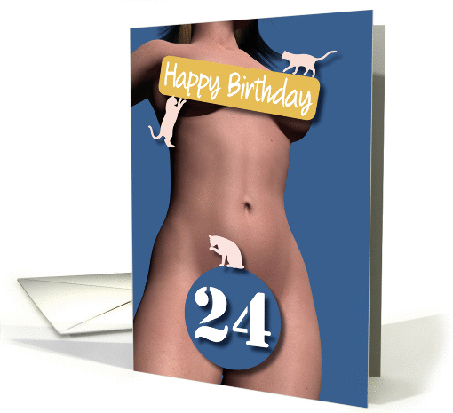 24th Sexy Girl Birthday Blue and Pink Cats card (1213440)