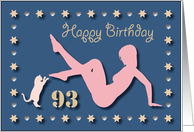 93rd Sexy Girl Cat Silhouette Blue Golden Hearts Stars Birthday card