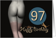 97th Birthday Sexy Girl with Stockings and playing Cats card