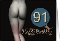 91st Birthday Sexy Girl with Stockings and playing Cats card