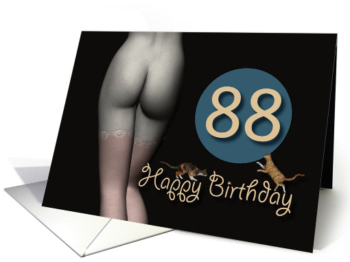 88th Birthday Sexy Girl with Stockings and playing Cats card (1215480)