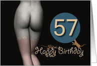 57th Birthday Sexy Girl with Stockings and playing Cats card