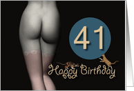 41st Birthday Sexy Girl with Stockings and playing Cats card