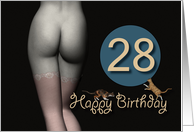 28th Birthday Sexy Girl with Stockings and playing Cats card
