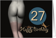 27th Birthday Sexy Girl with Stockings and playing Cats card