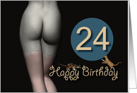 24th Birthday Sexy Girl with Stockings and playing Cats card