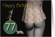 77th Birthday Sexy Girl with Small Colored Shirt and Cats card