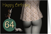 64th Birthday Sexy Girl with Small Colored Shirt and Cats card