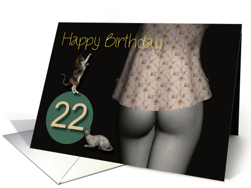 22nd Birthday Sexy Girl with Small Colored Shirt and Cats card