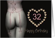 32nd Sexy Birthday Corset Flowers Lingerie Golden Stars card