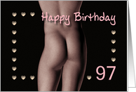 97th Sexy Boy Buttock Hearts Birthday Black and White card