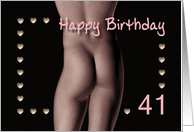 41st Sexy Boy Buttock Hearts Birthday Black and White card