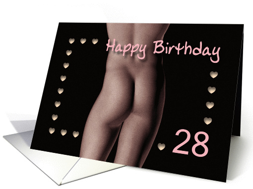 28th Sexy Boy Buttock Hearts Birthday Black and White card (1220858)