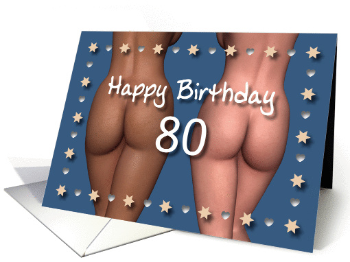 80th Sexy Birthday Buttock Stars and Hearts card (1227866)