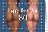 80th Sexy Birthday Buttock Stars and Hearts card