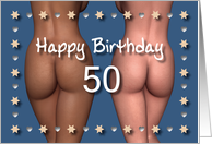 50th Sexy Birthday Buttock Stars and Hearts card
