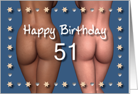 51st Sexy Birthday Buttock Stars and Hearts card