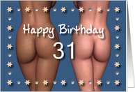 31st Sexy Birthday Buttock Stars and Hearts card