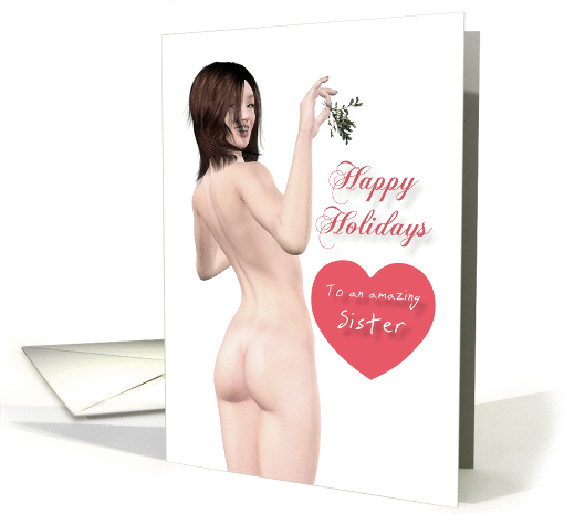 Happy Holidays Sexy Pin Up with Mistletoe for Sister card (1231940)